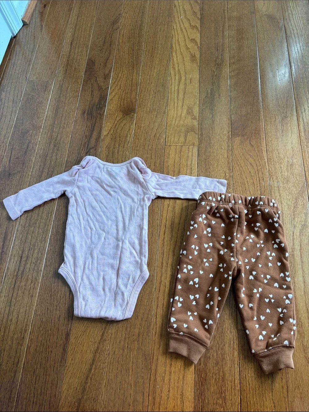 Carter's Pink Long-Sleeve Bodysuit with Jumping Beans Brown Heart Print Pants